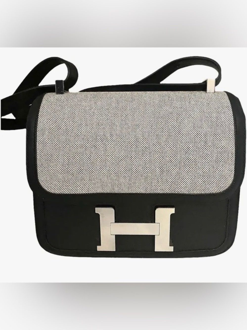HERMES CONSTANCE 24 BLACK AND GREY TOILE, SWIFT
